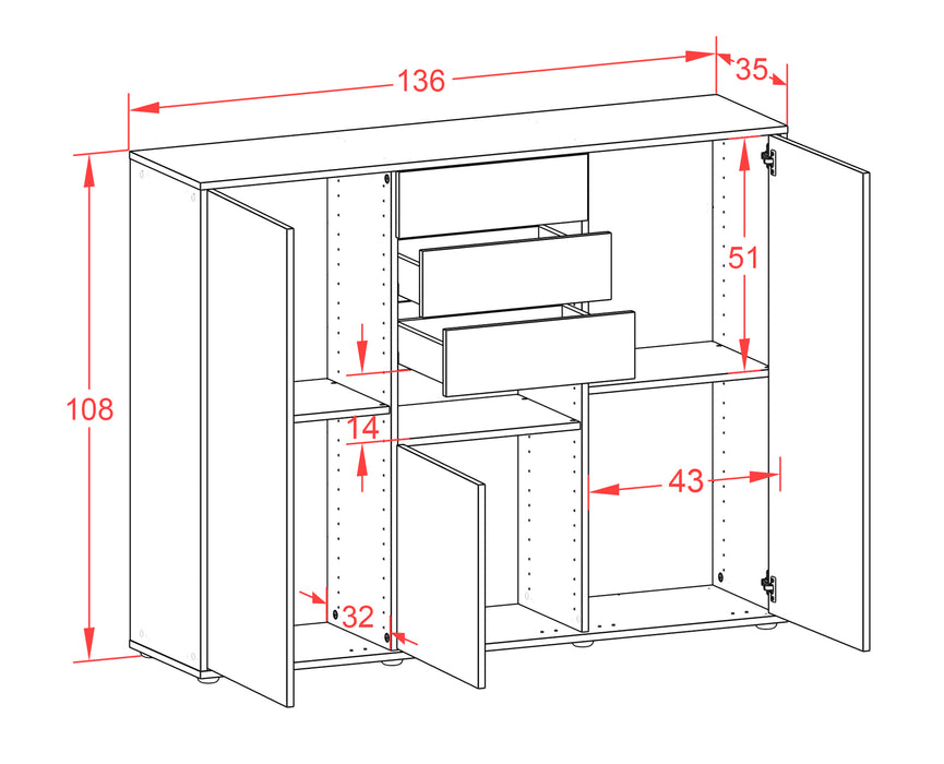 Highboard Paulina, Beton Maße (136x108x35cm) - Stil.Zeit Möbel GmbH