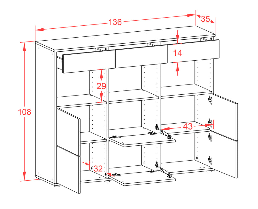 Highboard Stella, Rost Maße (136x108x35cm) - Stil.Zeit Möbel GmbH