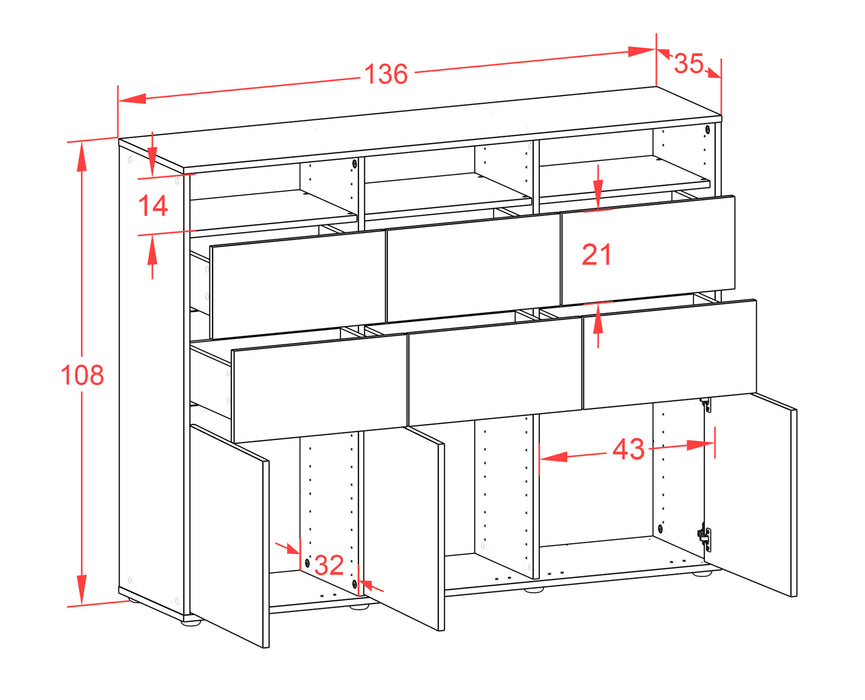 Highboard Tatiana, Rost Maße (136x108x35cm) - Stil.Zeit Möbel GmbH