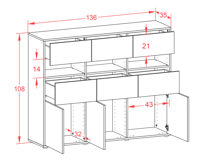 Highboard Teresa, Rost Maße (136x108x35cm) - Stil.Zeit Möbel GmbH