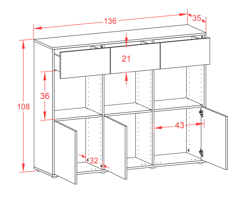 Highboard Tessa, Beton Maße (136x108x35cm) - Stil.Zeit Möbel GmbH