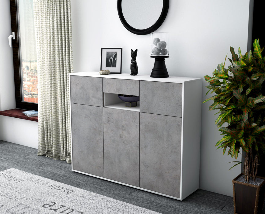 Highboard Mea, Beton Seite (136x108x35cm) - Stil.Zeit Möbel GmbH