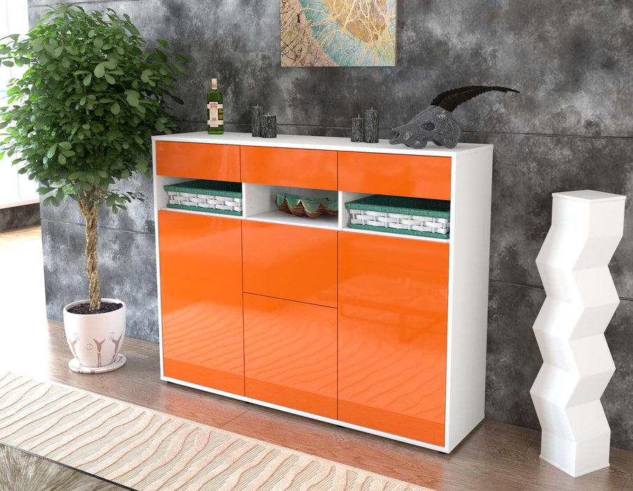 Highboard Michaela, Orange Seite (136x108x35cm) - Stil.Zeit Möbel GmbH