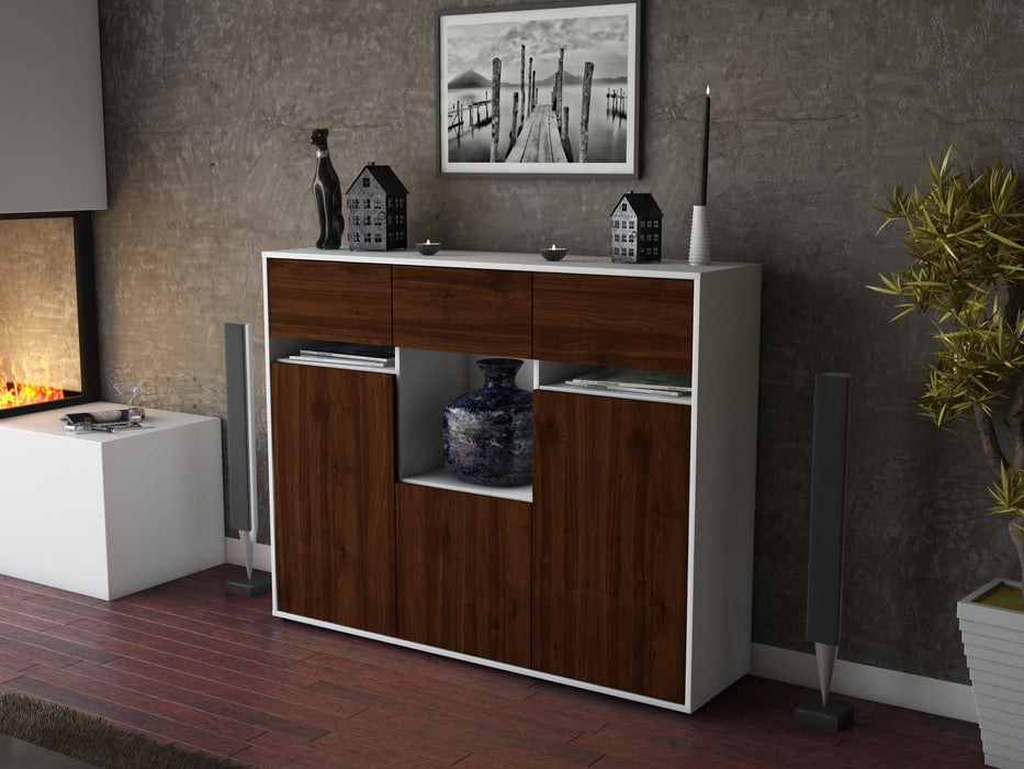 Highboard Nathalie, Walnuss Seite (136x108x35cm) - Stil.Zeit Möbel GmbH