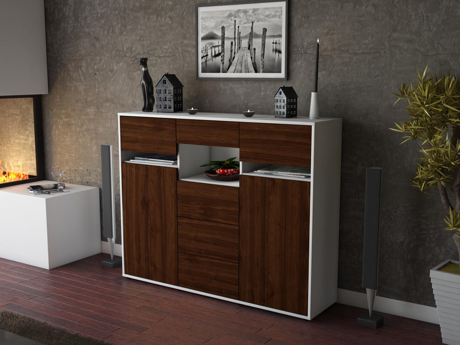 Highboard Nella, Walnuss Seite (136x108x35cm) - Stil.Zeit Möbel GmbH