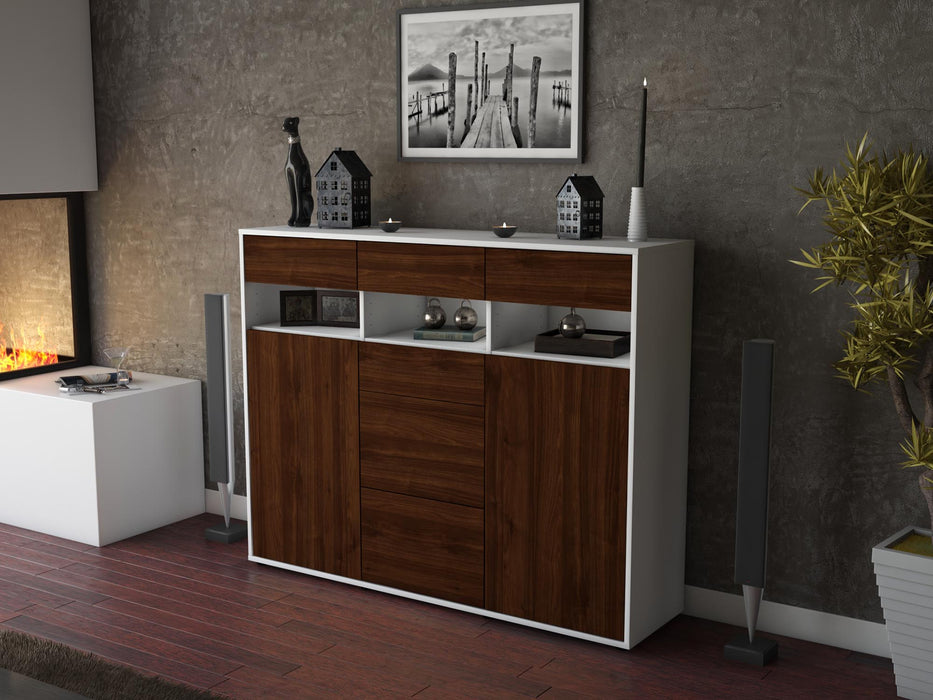 Highboard Ylenia, Walnuss Seite (136x108x35cm) - Stil.Zeit Möbel GmbH