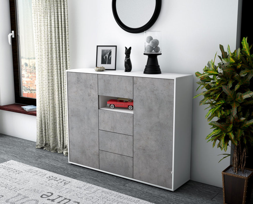 Highboard Noe, Beton Seite (136x108x35cm) - Stil.Zeit Möbel GmbH