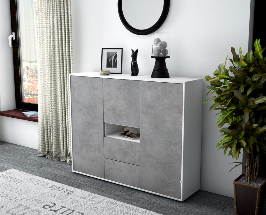 Highboard Olivia, Beton Seite (136x108x35cm) - Stil.Zeit Möbel GmbH