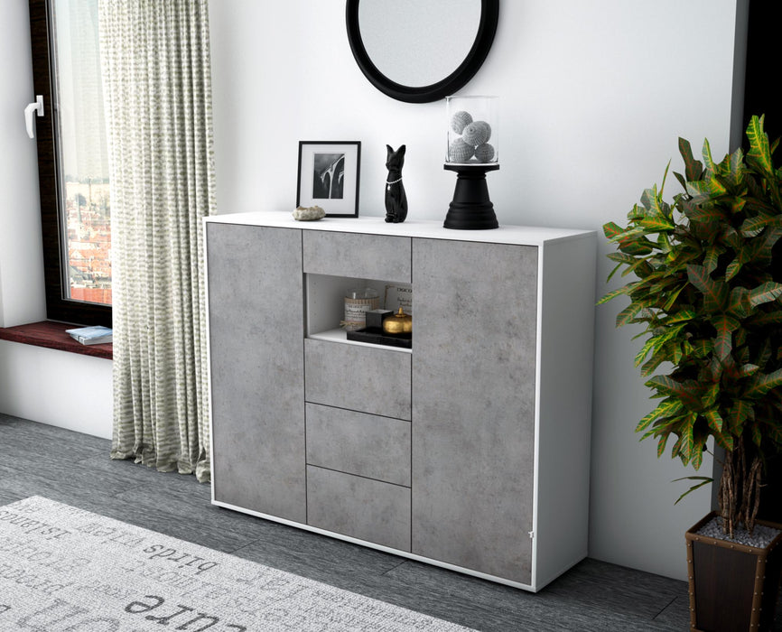 Highboard Ornella, Beton Seite (136x108x35cm) - Stil.Zeit Möbel GmbH