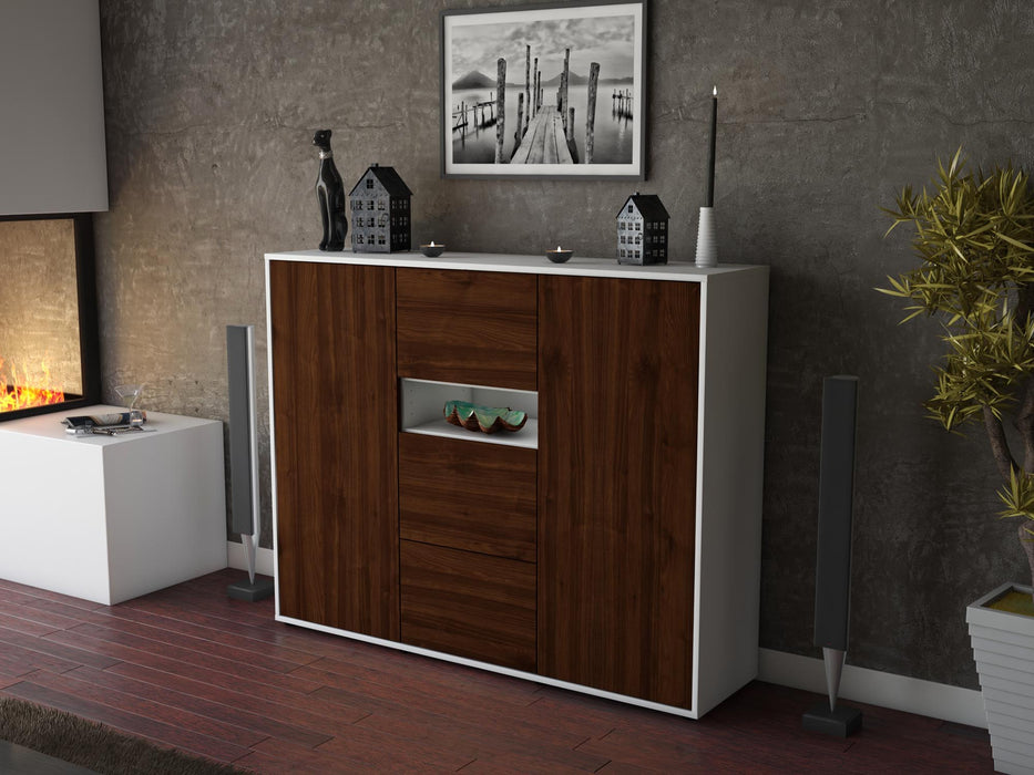 Highboard Quinta, Walnuss Seite (136x108x35cm) - Stil.Zeit Möbel GmbH