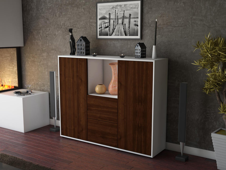 Highboard Rabea, Walnuss Seite (136x108x35cm) - Stil.Zeit Möbel GmbH