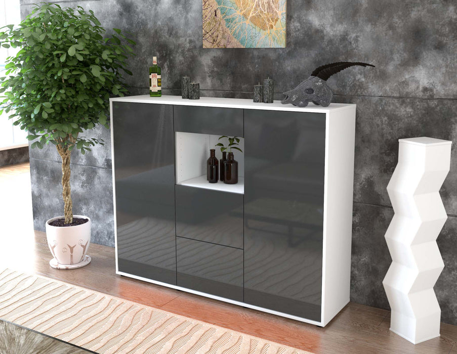 Highboard Rachelle, Grau Seite (136x108x35cm) - Stil.Zeit Möbel GmbH