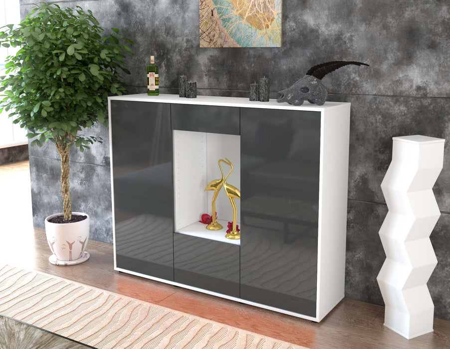 Highboard Raffaela, Grau Seite (136x108x35cm) - Stil.Zeit Möbel GmbH