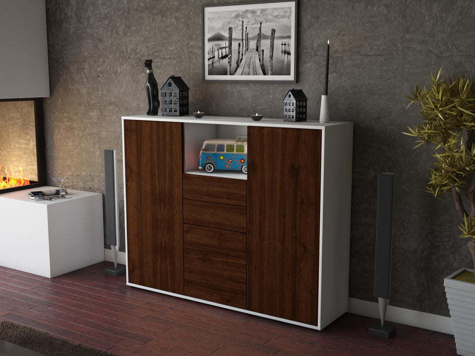 Highboard Rebecca, Walnuss Seite (136x108x35cm) - Stil.Zeit Möbel GmbH