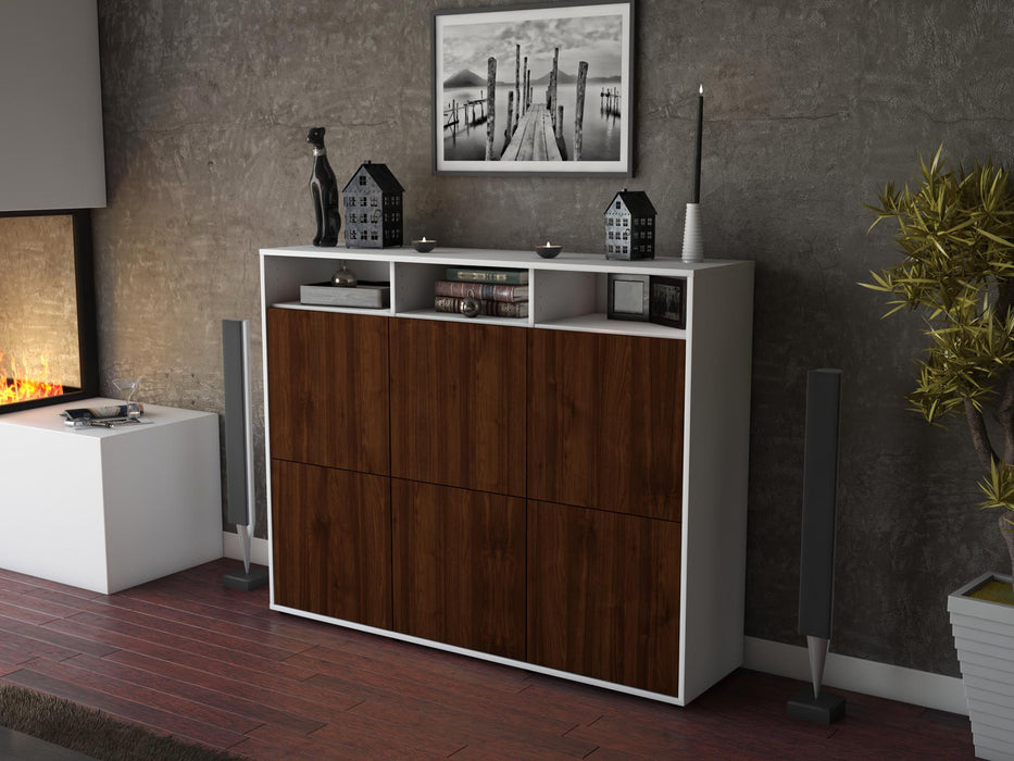 Highboard Sara, Walnuss Seite (136x108x35cm) - Stil.Zeit Möbel GmbH