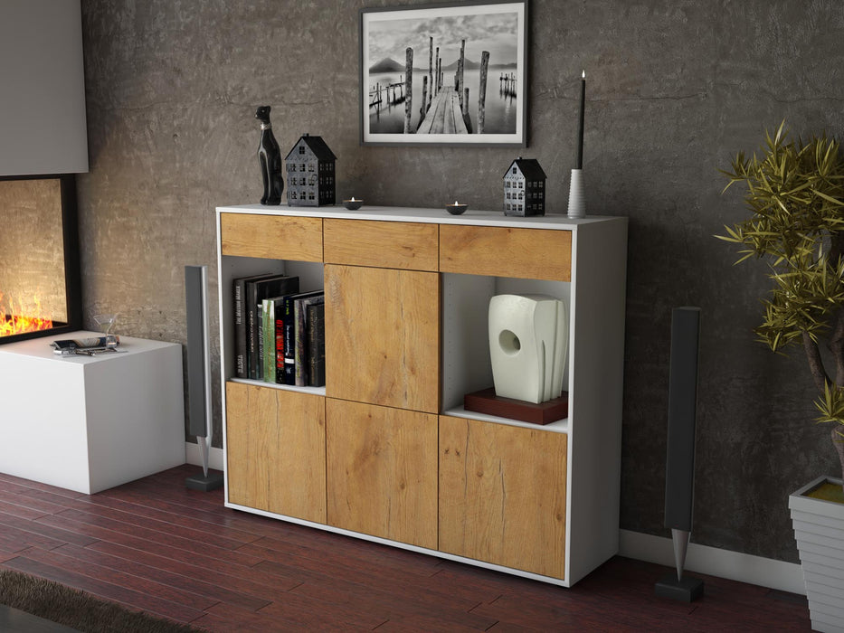 Highboard Selena, Eiche Seite (136x108x35cm) - Stil.Zeit Möbel GmbH