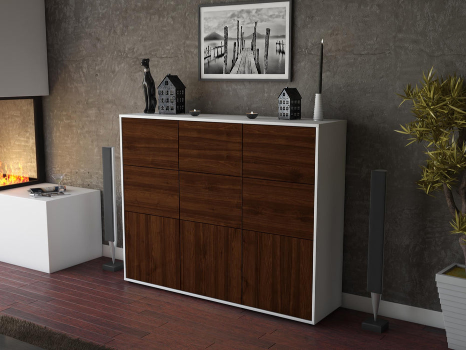 Highboard Silvana, Walnuss Seite (136x108x35cm) - Stil.Zeit Möbel GmbH