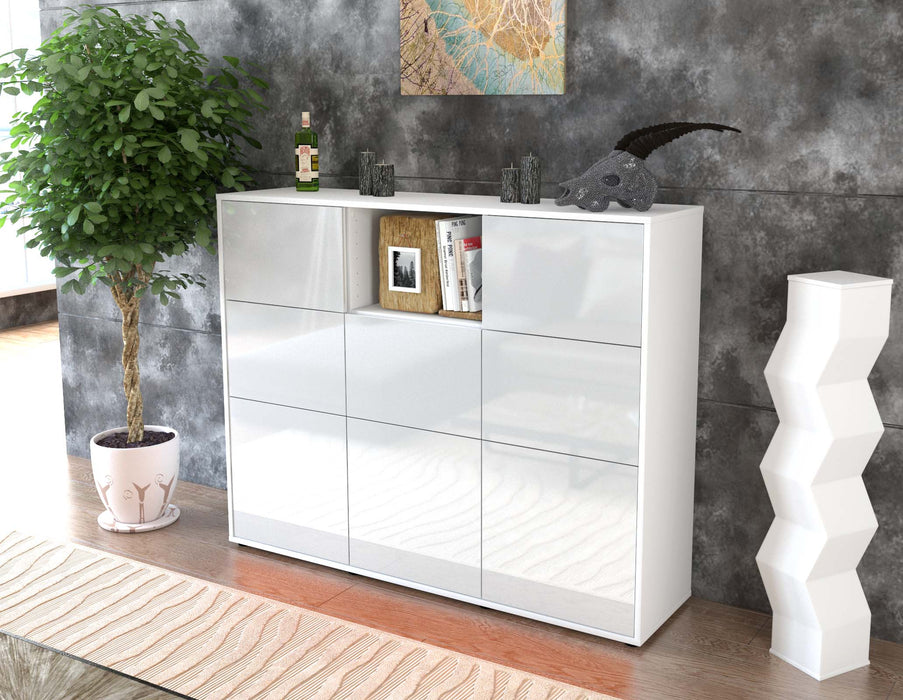 Highboard Simona, Weiß Seite (136x108x35cm) - Stil.Zeit Möbel GmbH