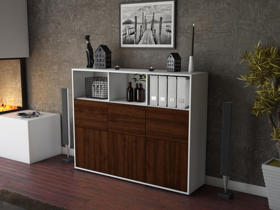 Highboard Sina, Walnuss Seite (136x108x35cm) - Stil.Zeit Möbel GmbH