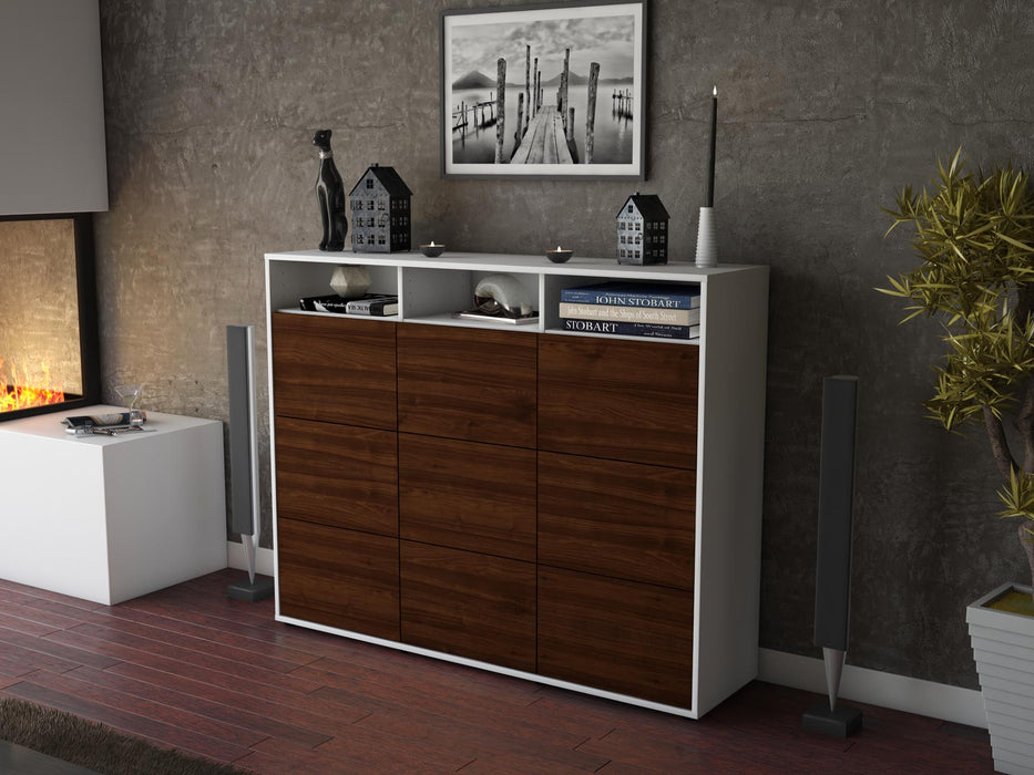 Highboard Sofia, Walnuss Seite (136x108x35cm) - Stil.Zeit Möbel GmbH