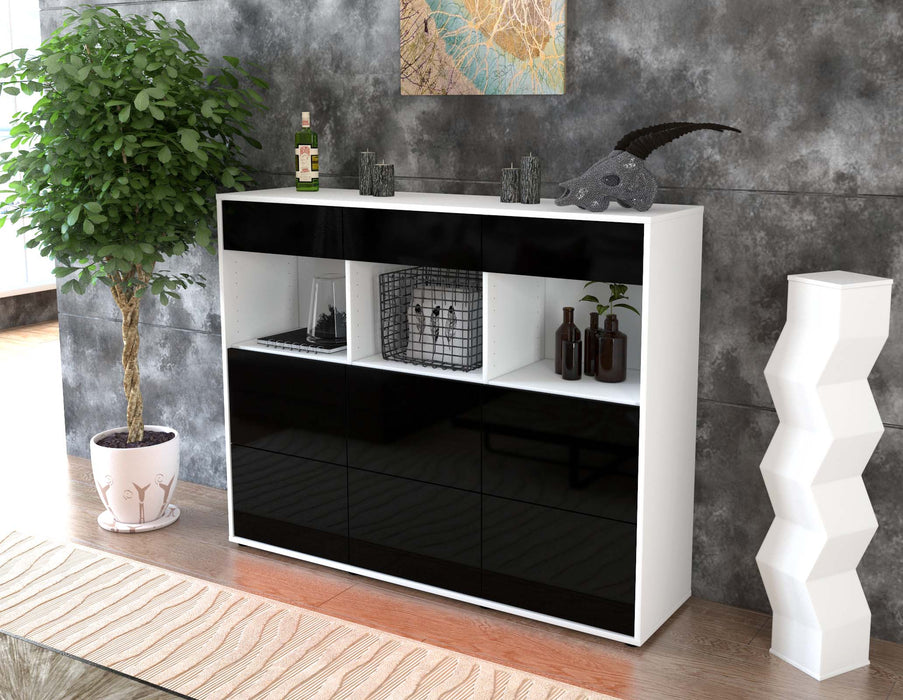 Highboard Stella, Schwarz Seite (136x108x35cm) - Stil.Zeit Möbel GmbH