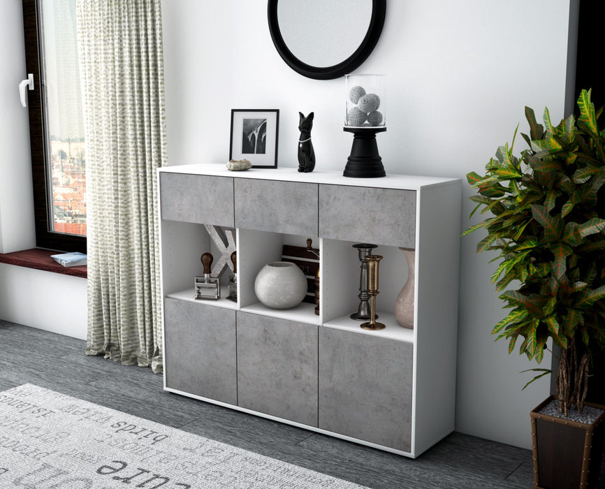 Highboard Tessa, Beton Seite (136x108x35cm) - Stil.Zeit Möbel GmbH