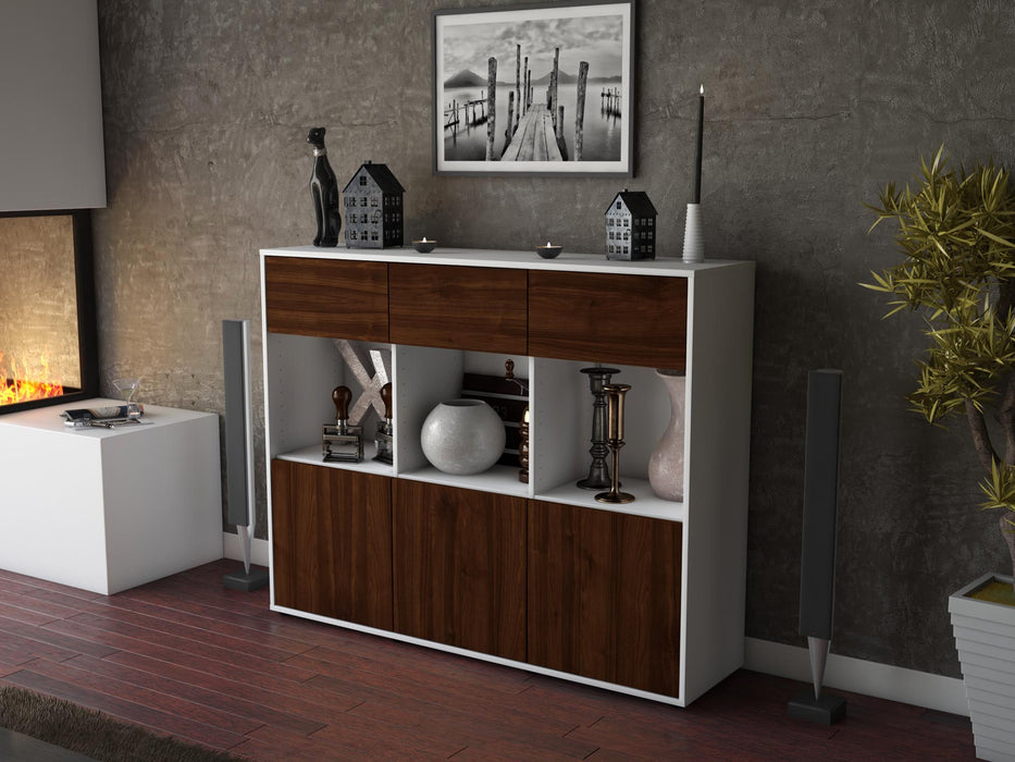 Highboard Tessa, Walnuss Seite (136x108x35cm) - Stil.Zeit Möbel GmbH