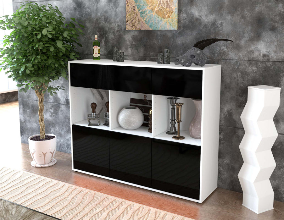 Highboard Tessa, Schwarz Seite (136x108x35cm) - Stil.Zeit Möbel GmbH