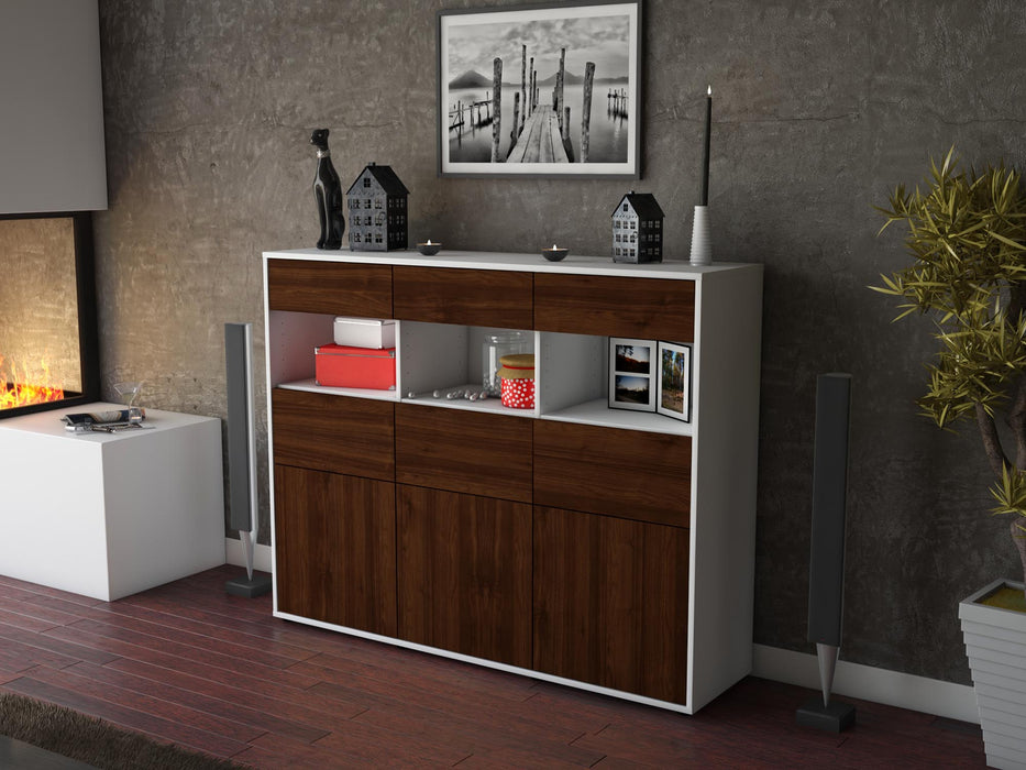 Highboard Tina, Walnuss Seite (136x108x35cm) - Stil.Zeit Möbel GmbH