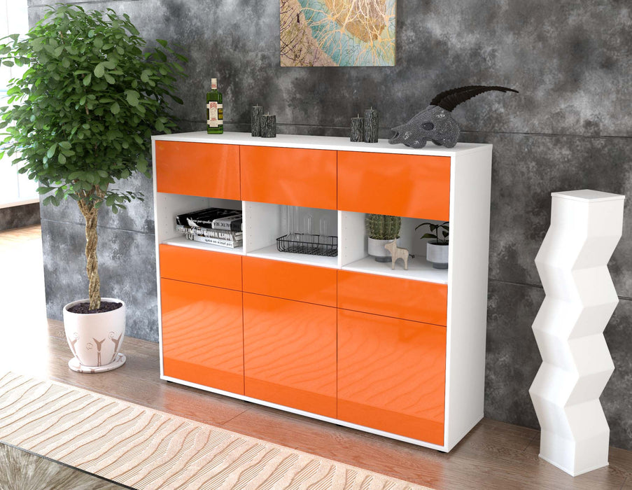 Highboard Tizia, Orange Seite (136x108x35cm) - Stil.Zeit Möbel GmbH