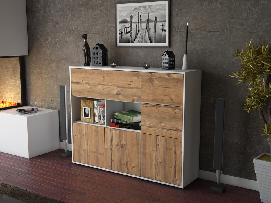 Highboard Velia, Pinie Seite (136x108x35cm) - Stil.Zeit Möbel GmbH