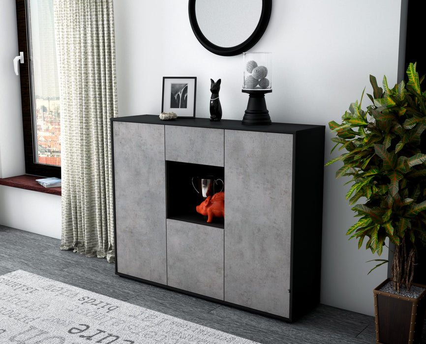 Highboard Nuria, Beton Seite (136x108x35cm) - Stil.Zeit Möbel GmbH