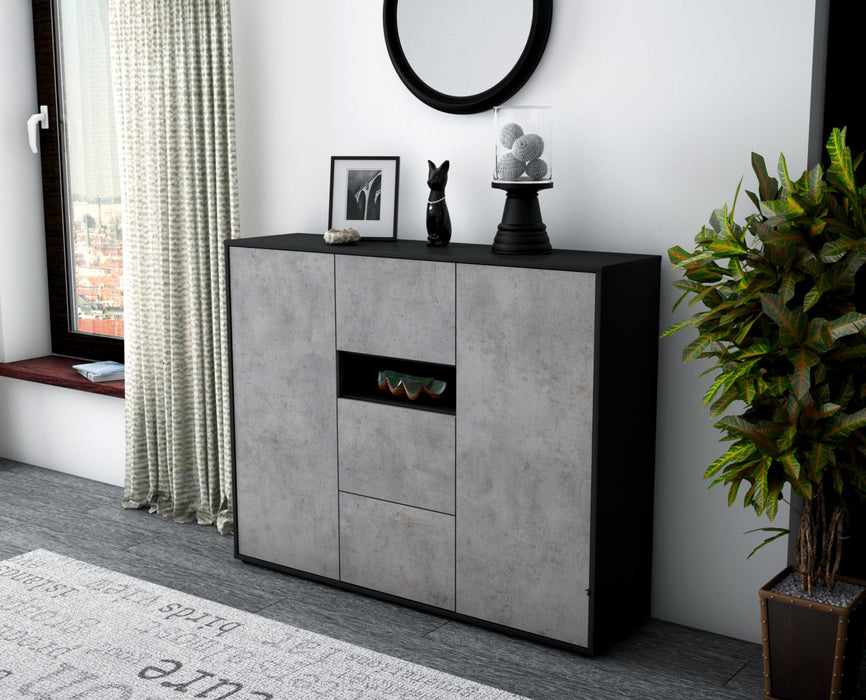 Highboard Quinta, Beton Seite (136x108x35cm) - Stil.Zeit Möbel GmbH