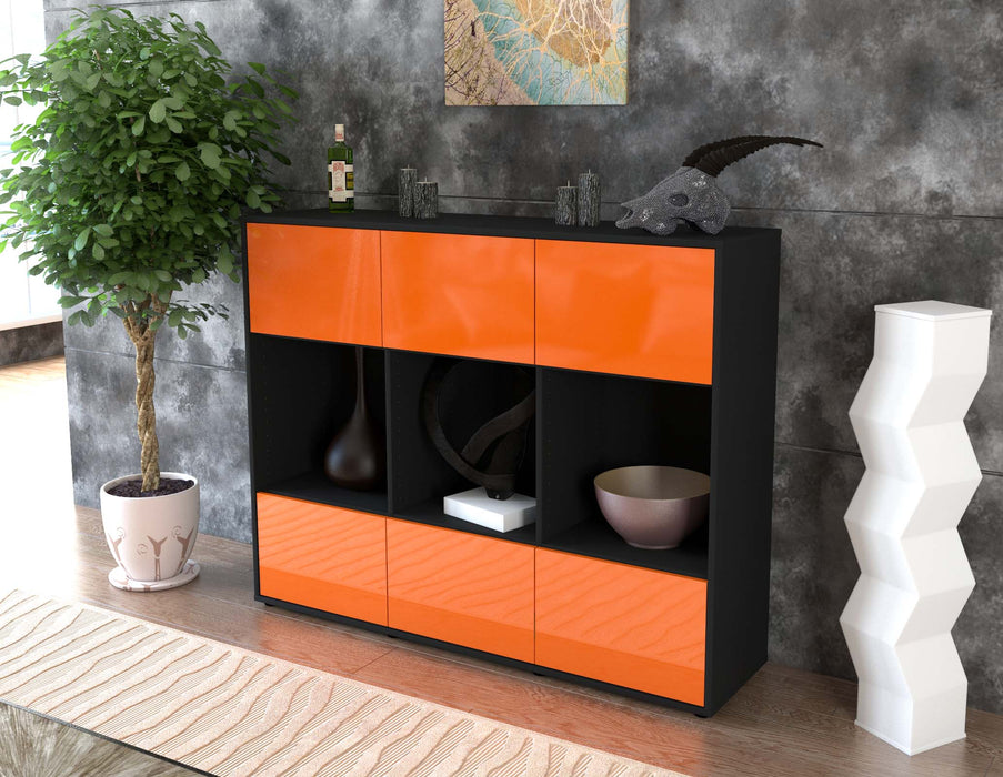 Highboard Suna, Orange Seite (136x108x35cm) - Stil.Zeit Möbel GmbH