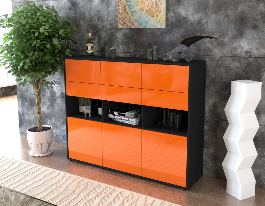 Highboard Tiziana, Orange Seite (136x108x35cm) - Stil.Zeit Möbel GmbH