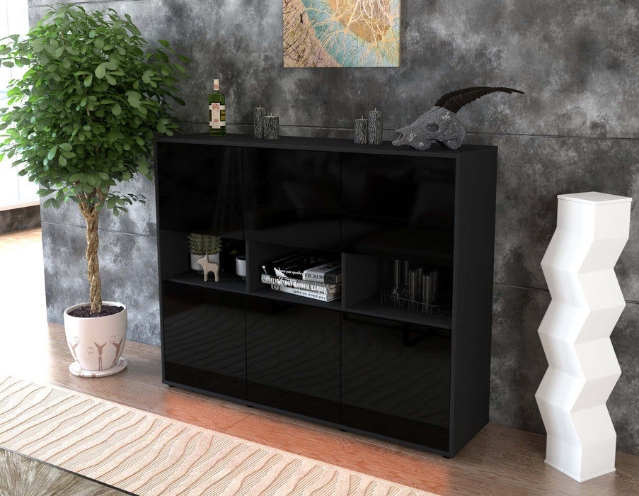 Highboard Tiziana, Schwarz Seite (136x108x35cm) - Stil.Zeit Möbel GmbH