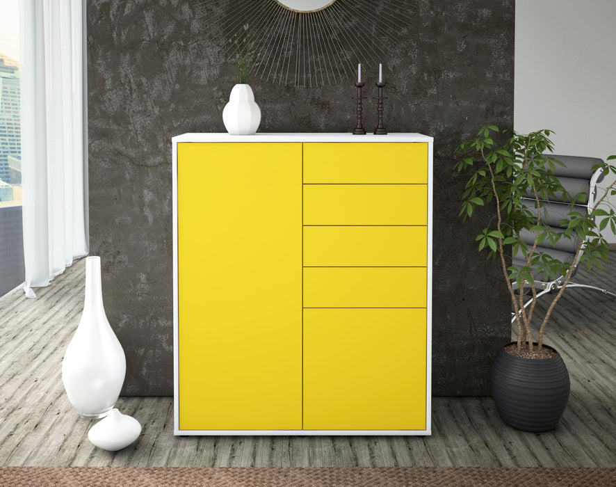 Highboard Leonora, Gelb Front (92x108x35cm) - Stil.Zeit Möbel GmbH