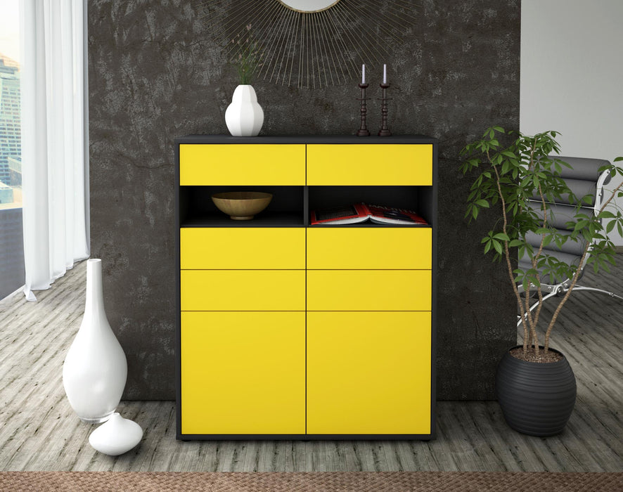 Highboard Jolina, Gelb Front (92x108x35cm) - Stil.Zeit Möbel GmbH