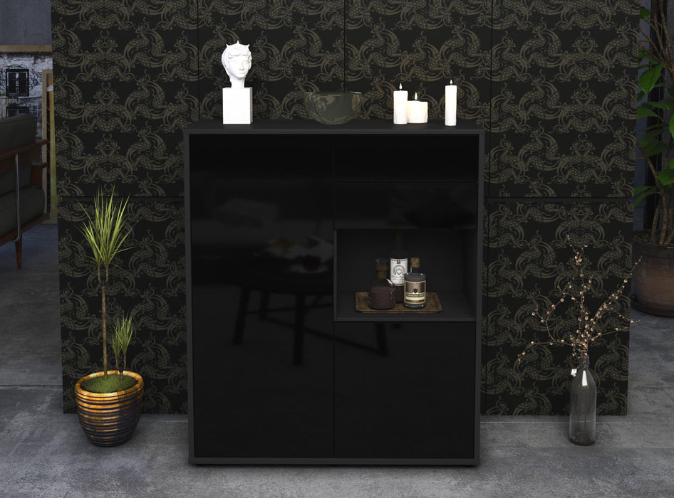 Highboard Leona, Schwarz Front (92x108x35cm) - Stil.Zeit Möbel GmbH