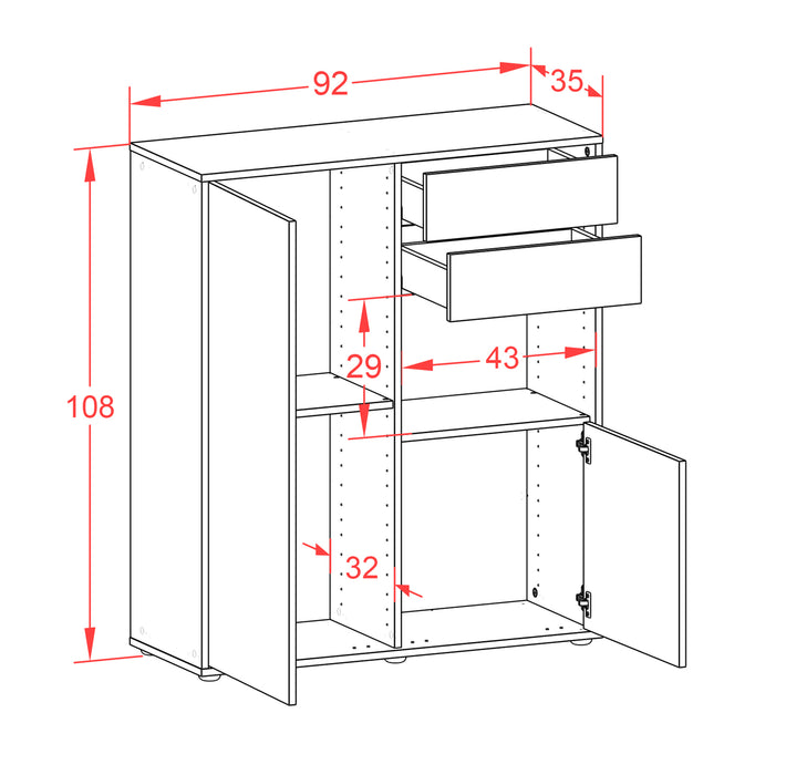 Highboard Leona, Eiche Maße (92x108x35cm) - Stil.Zeit Möbel GmbH