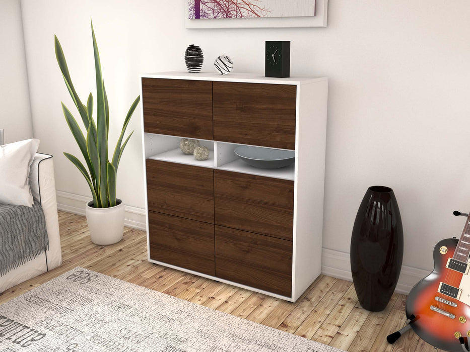 Highboard Jasmin, Walnuss Seite (92x108x35cm) - Stil.Zeit Möbel GmbH