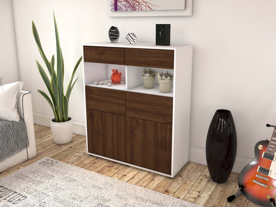 Highboard Karolin, Walnuss Seite (92x108x35cm) - Stil.Zeit Möbel GmbH