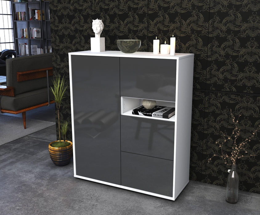 Highboard Leana, Grau Seite (92x108x35cm) - Stil.Zeit Möbel GmbH