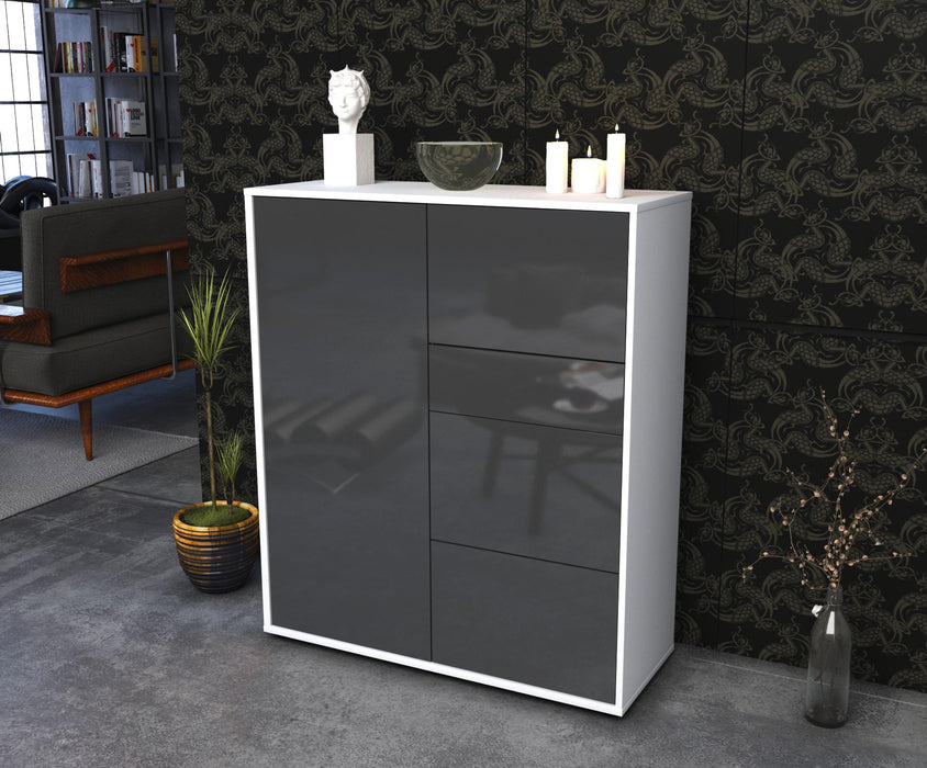 Highboard Leandra, Grau Seite (92x108x35cm) - Stil.Zeit Möbel GmbH