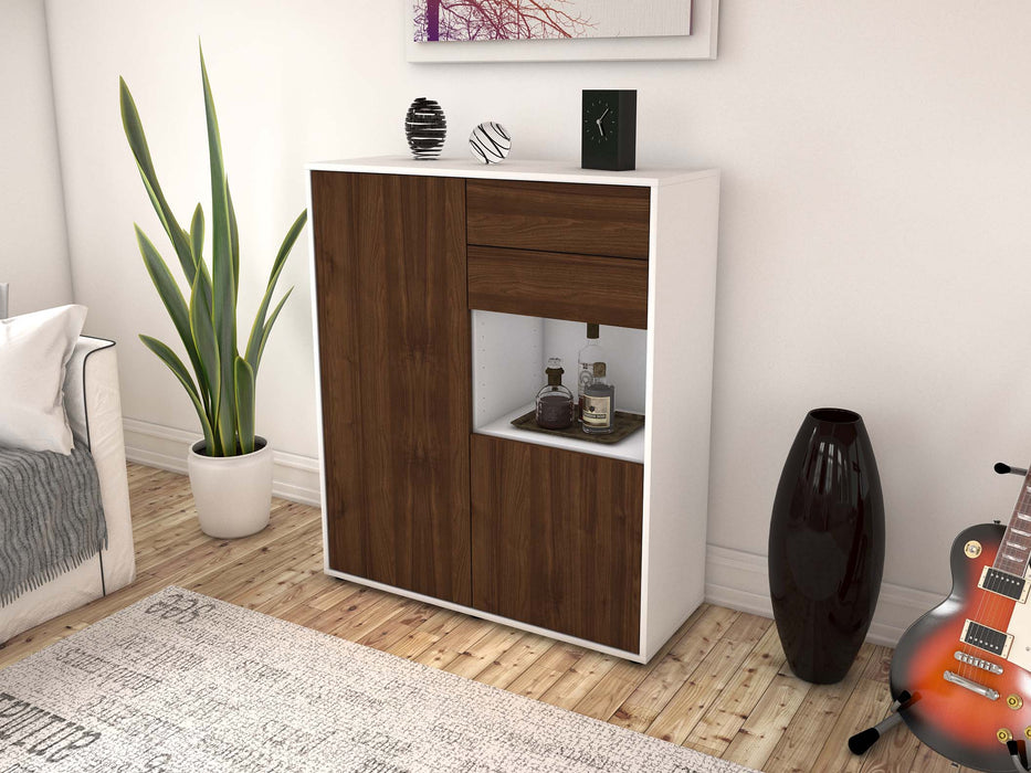 Highboard Leona, Walnuss Seite (92x108x35cm) - Stil.Zeit Möbel GmbH