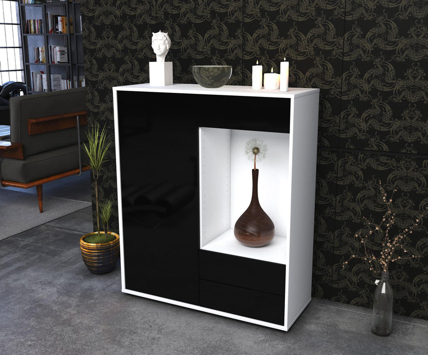 Highboard Lorena, Schwarz Seite (92x108x35cm) - Stil.Zeit Möbel GmbH