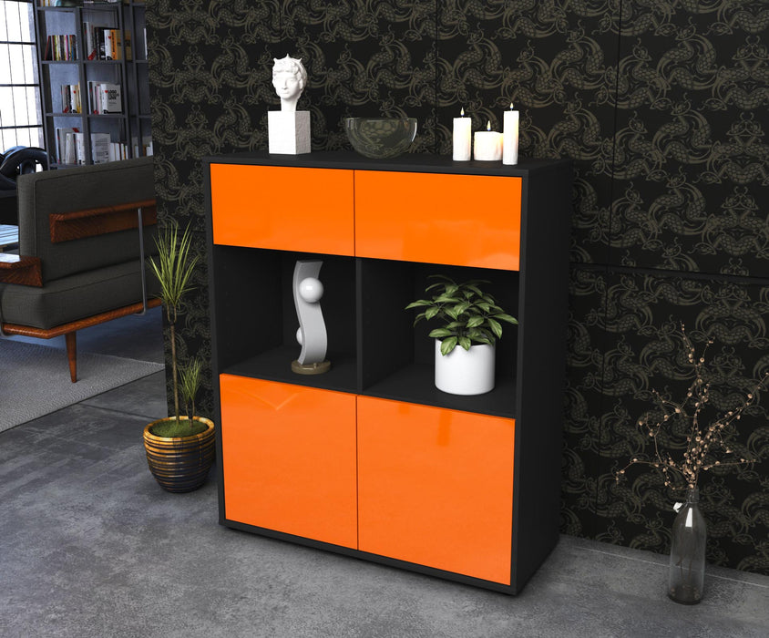 Highboard Imogen, Orange Seite (92x108x35cm) - Stil.Zeit Möbel GmbH