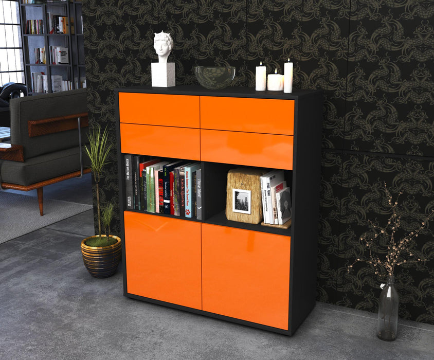 Highboard Joelina, Orange Seite (92x108x35cm) - Stil.Zeit Möbel GmbH