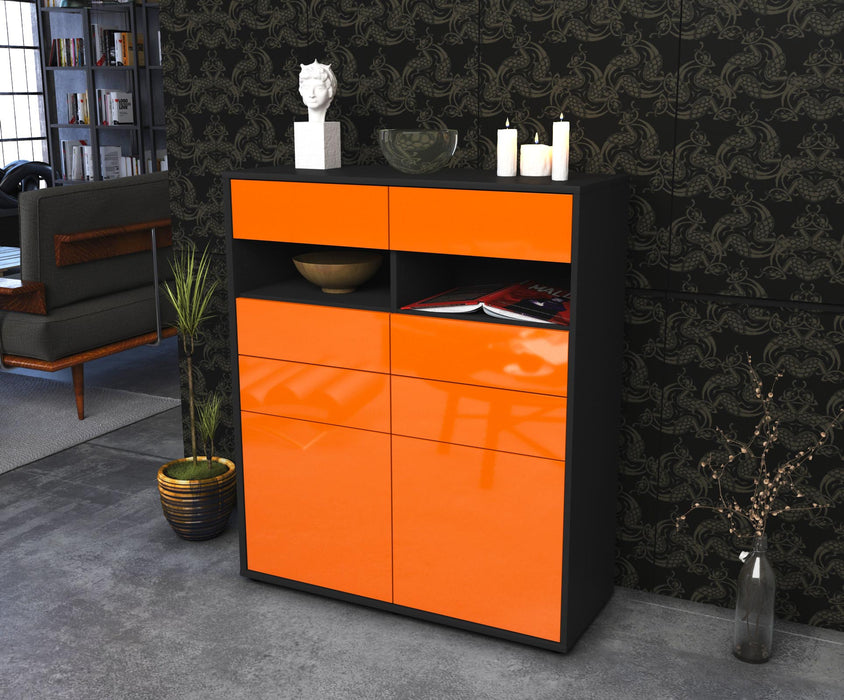 Highboard Jolina, Orange Seite (92x108x35cm) - Stil.Zeit Möbel GmbH