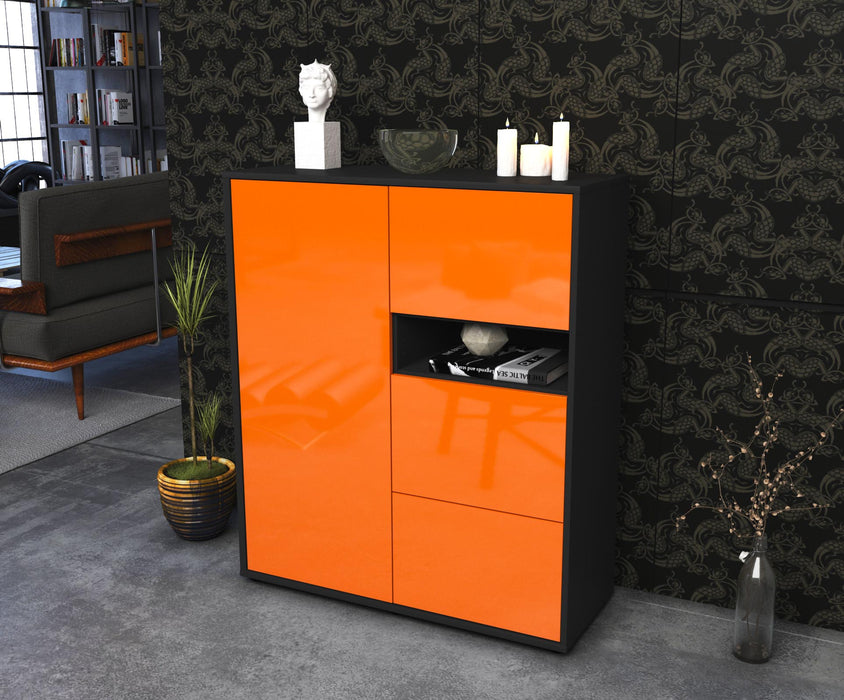 Highboard Leana, Orange Seite (92x108x35cm) - Stil.Zeit Möbel GmbH